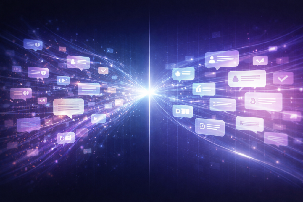 Split-screen illustration showing AI organizing chaotic data into structured contextual insights
