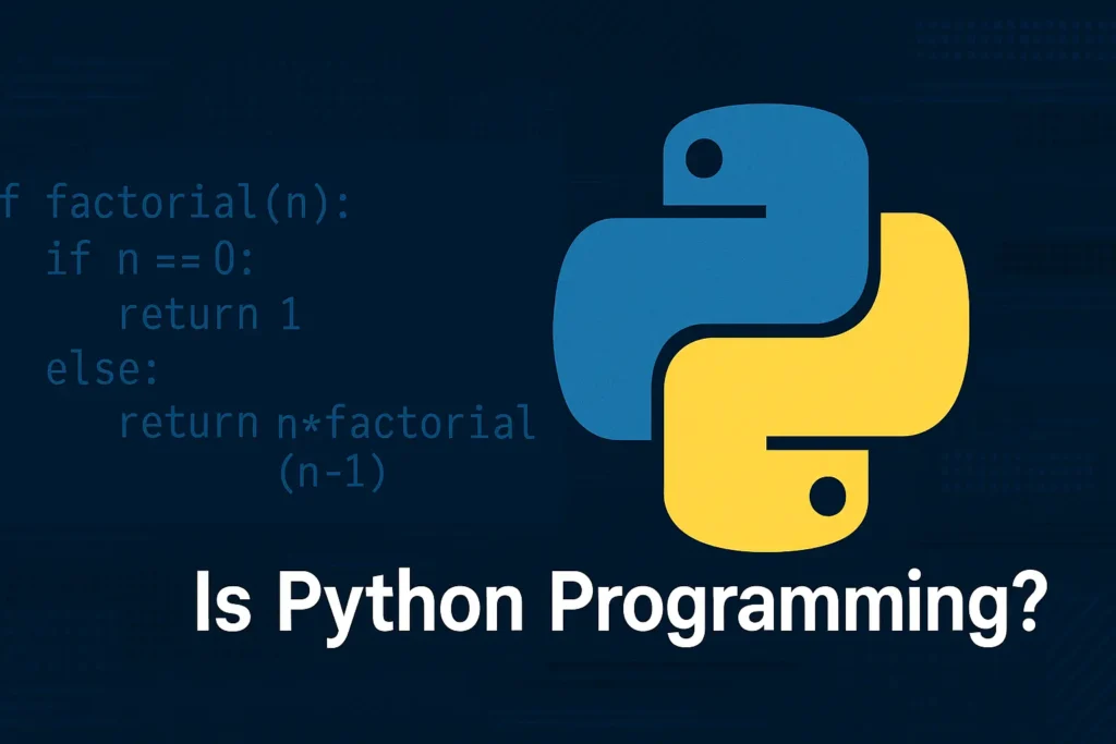 Abstract graphic of Python code lines and the Python logo representing programming, automation, and data science.