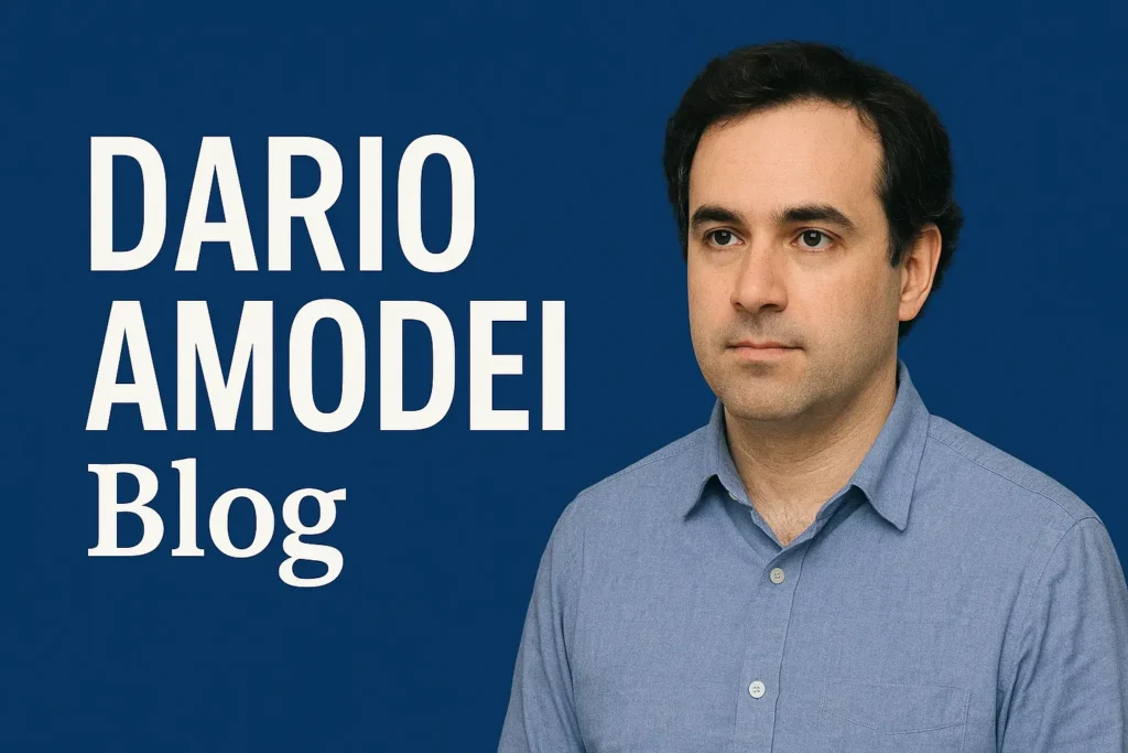 Dario Amodei Blog header image featuring Dario Amodei portrait on blue background
