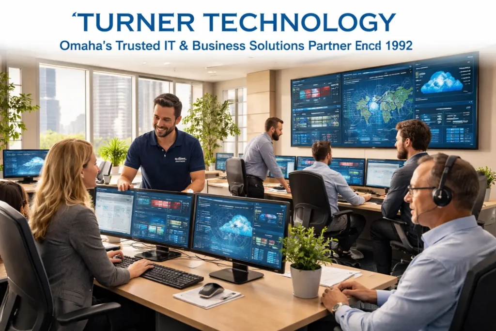 Turner Technology Omaha IT business solutions team providing managed IT services and cybersecurity support in modern office