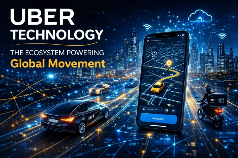 Uber technology ecosystem powering global movement through ride-hailing apps, connected vehicles, and smart city transportation