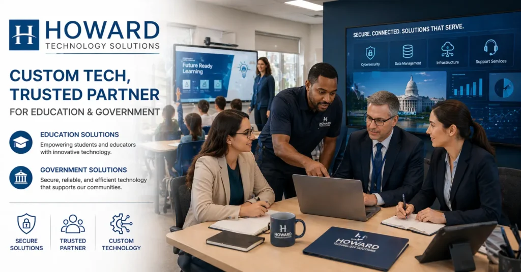Howard Technology Solutions team delivering custom tech solutions for education and government in a modern digital workspace