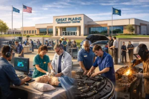 Great Plains Technology Center career and technical education campus in Lawton Oklahoma with students in training programs